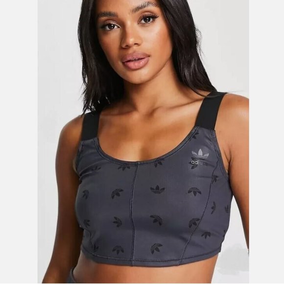 adidas Originals Tops - Adidas Originals Trefoil Corset Bra All Over Print GREY HL9159 NEW Women's SMALL